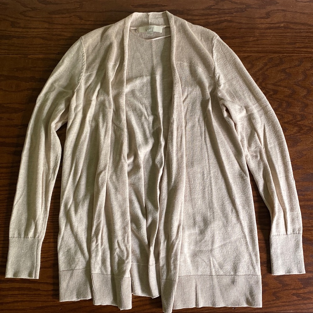 LOFT Cream Open-Front Cardigan